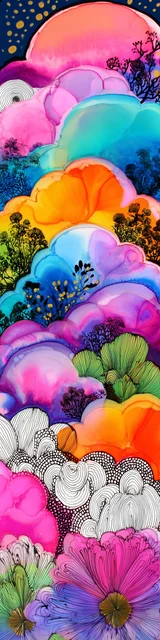 Free printable abstract cloud art bookmark featuring layered colorful clouds abstract art